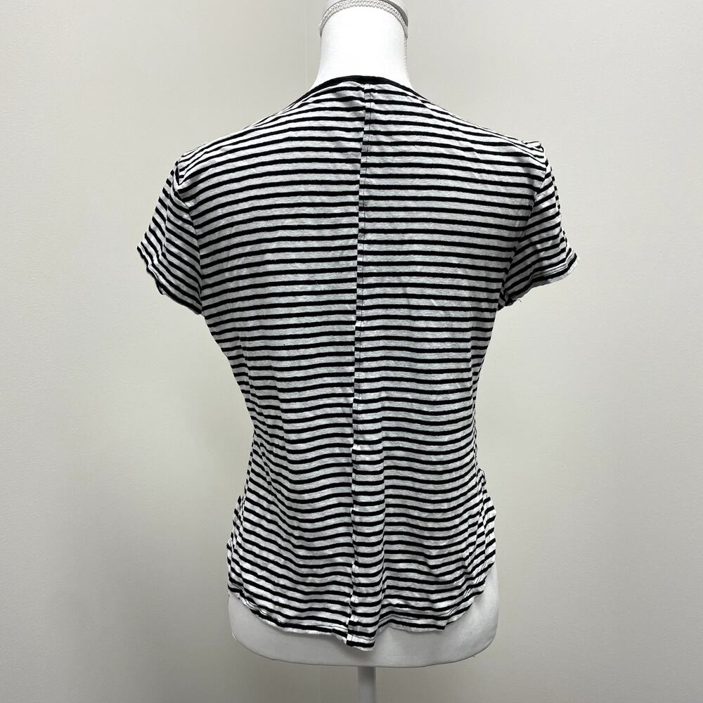 Frame Linen Classic Striped T-Shirt M Black White Crew Neck - Picture 4 of 15